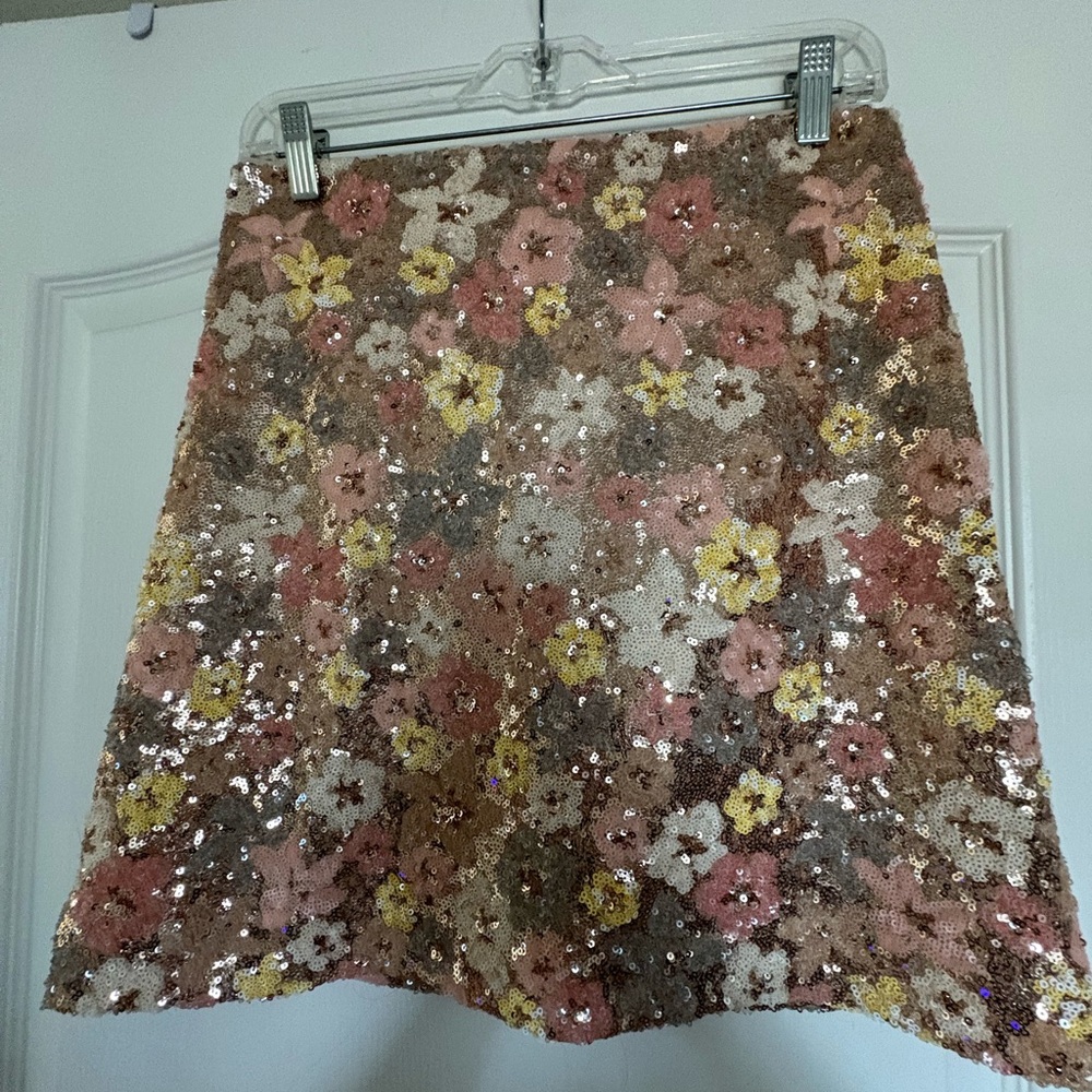 LOFT Floral Sequin Mini Skirt - Pink, Yellow, Cream